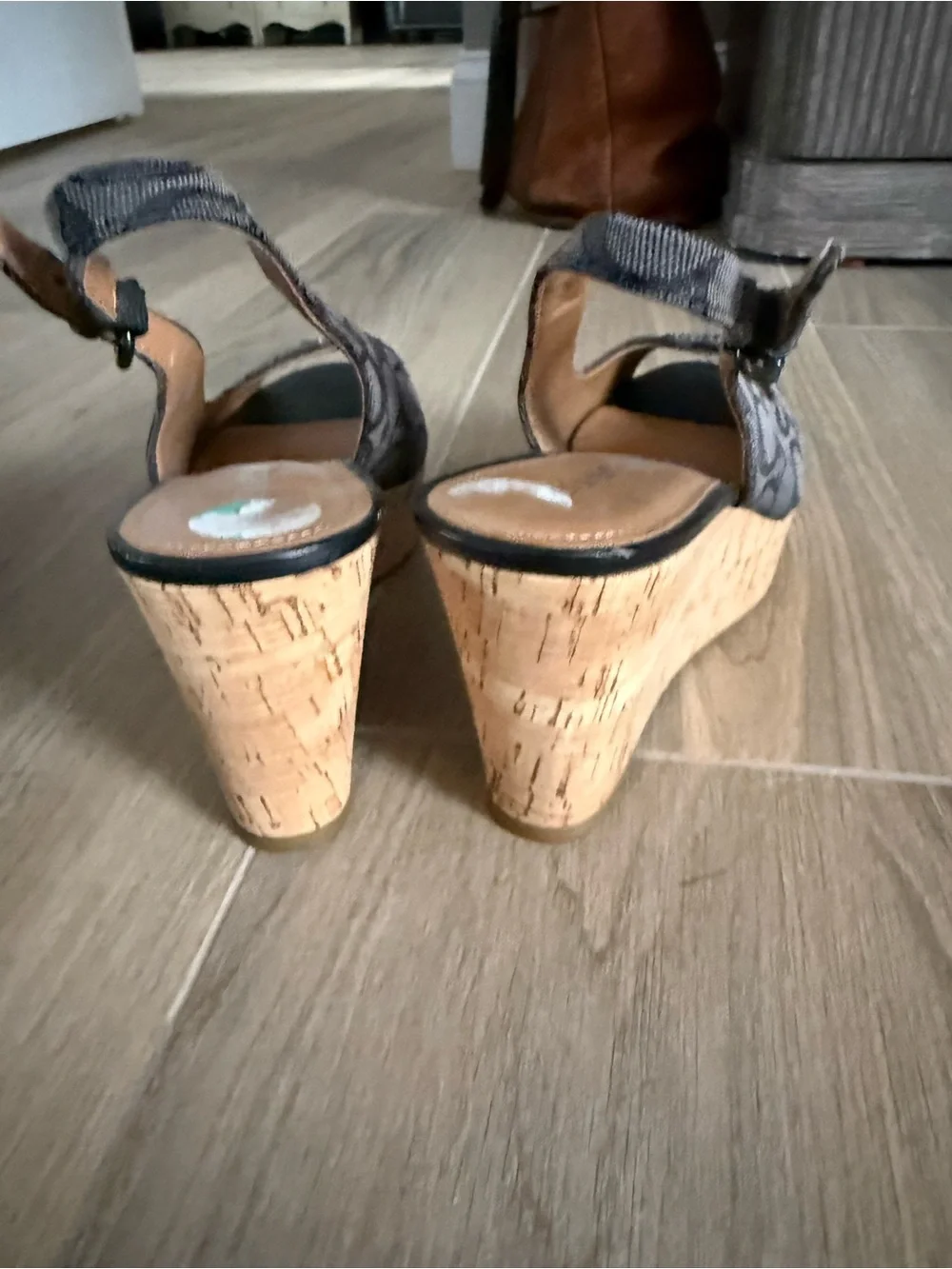 Coach Gray Signature Slingback Peep-Toe Wedges